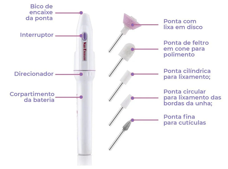 Removedor De Cuticulas E Lixa Eletronica Portatil 5 em 1